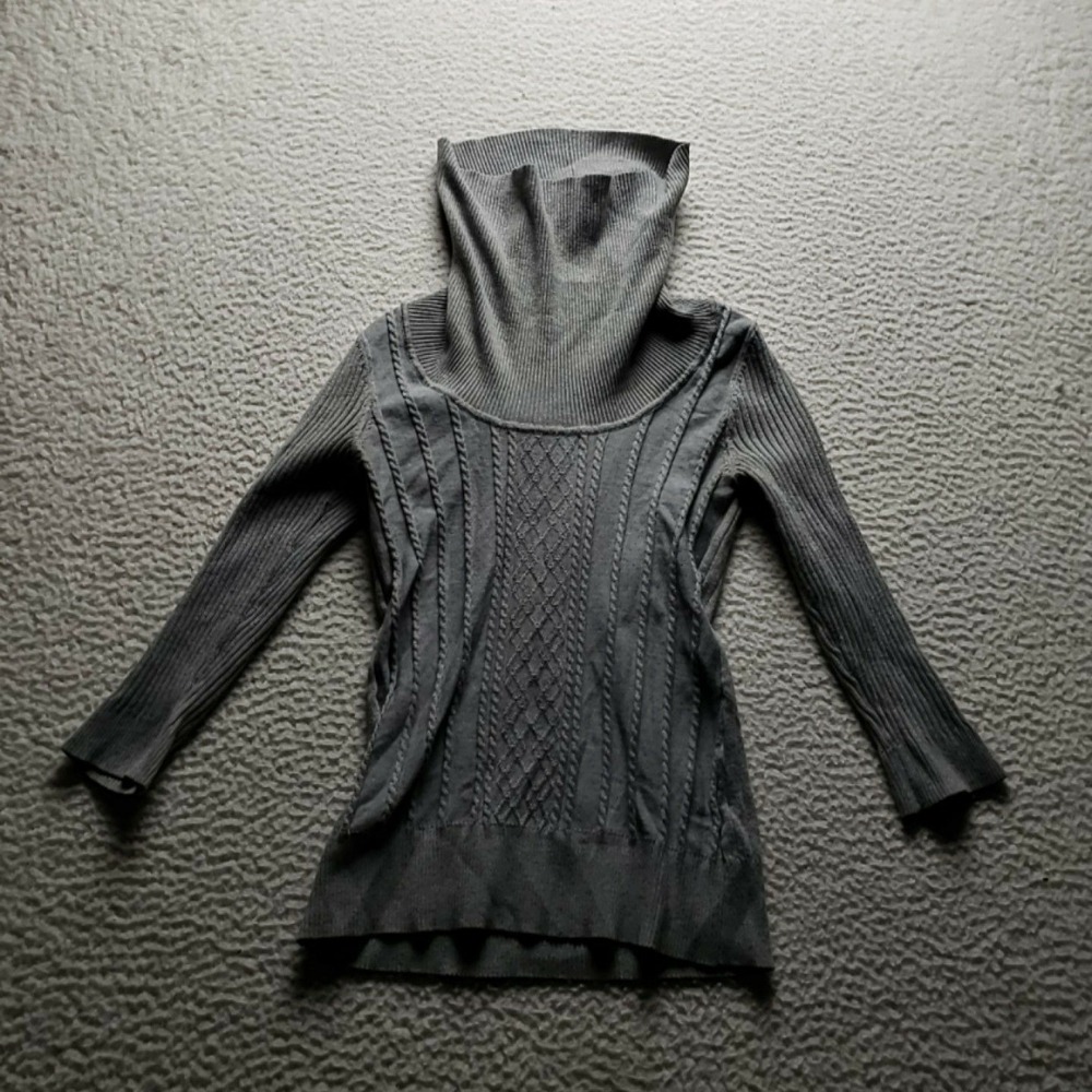 By Design Sweater Womens Medium Gray Cowl Neck Long Sleeve Cable Knit Pullover